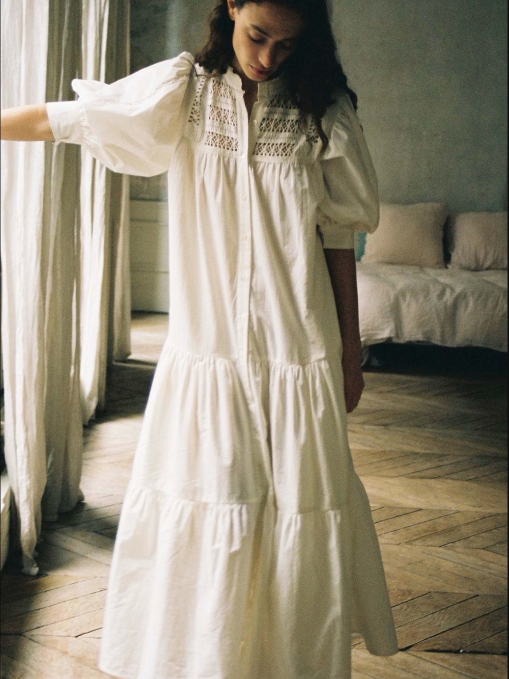 Sea New York Cream Crochet Yoke Tiered Maxi Dress - Picture 5 of 5